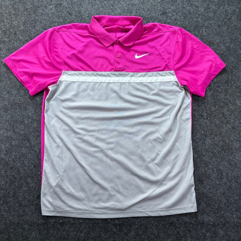 Nike Mens Pink Golf Dri-FIT Colorblock Polo Shirt Size M